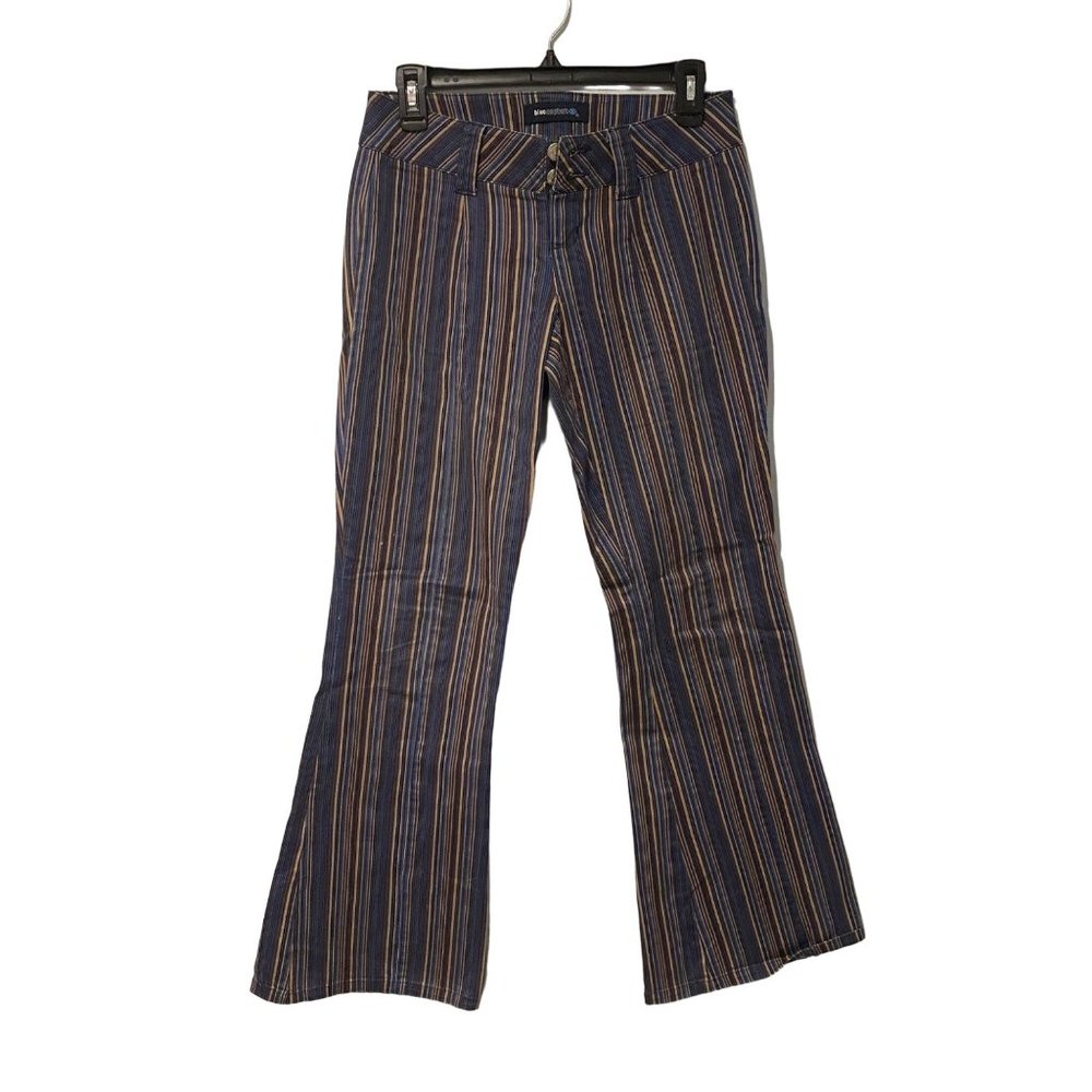 Blue Asphalt size 5 disco flare style blue striped pants with extreme flare, 80s